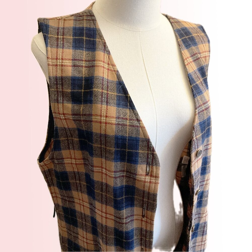 Pendleton vintage 100% wool midi vest yellow blue plaid from 80s